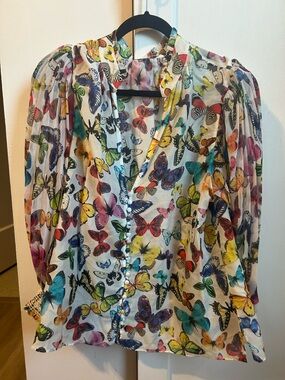 Alice + Olivia Multicolor Butterfly Silk Blouse